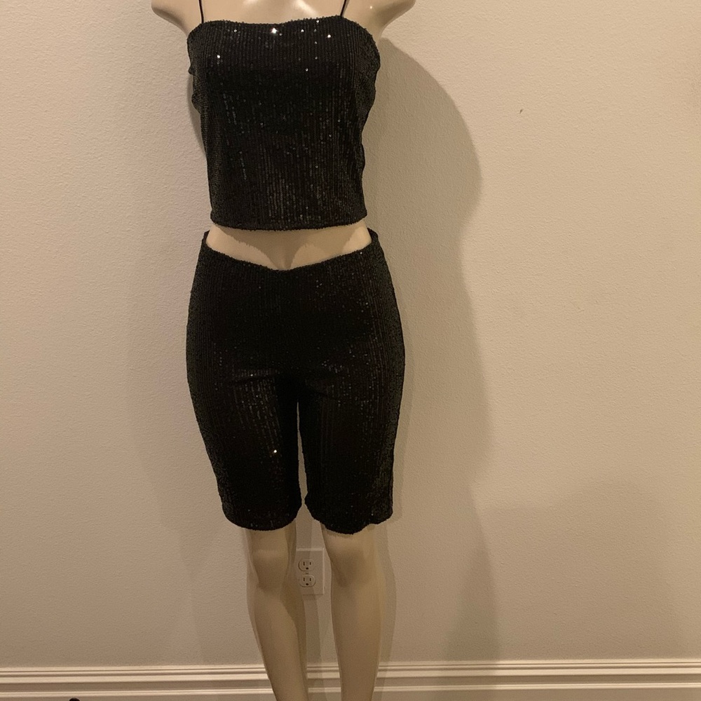 Sequins Crop Top with Matching Biker Shorts